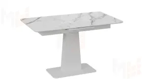 Стол обеденный Бридж Белый муар, Стекло глянцевое белый мрамор