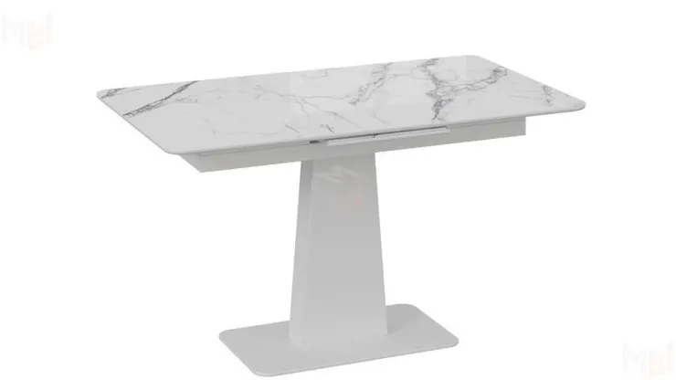 Стол обеденный Бридж Белый муар, Стекло глянцевое белый мрамор