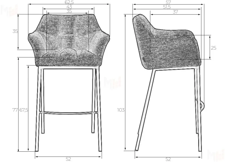 Стул барный DOBRIN LUCAS (серая ткань (F-22))