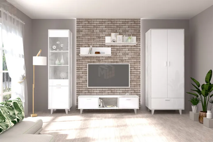 Гостиная Эго Бетон Светлый/Белый Глянец Вариант 6