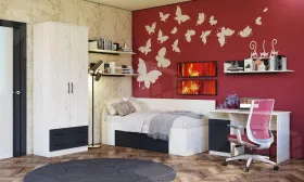 Спальня детская БЕАТРИС Крафт белый-Антрацит №10