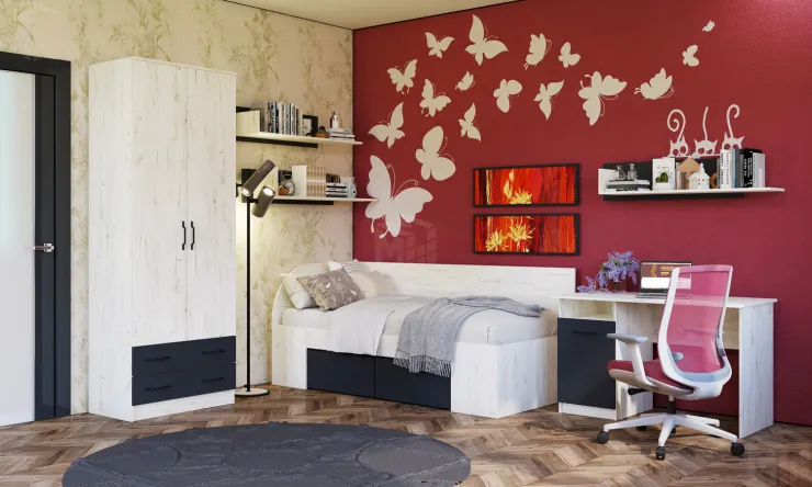 Спальня детская БЕАТРИС Крафт белый-Антрацит №10