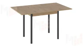 Стол  раздвижной Родос Тип 2 с опорой d40 Черный муар, Дуб Крафт золотой