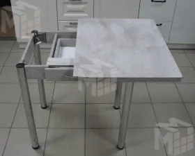 Стол Ломберный поворотно-раскладной с ящиком 780х580 (цемент светлый) ножки хром
