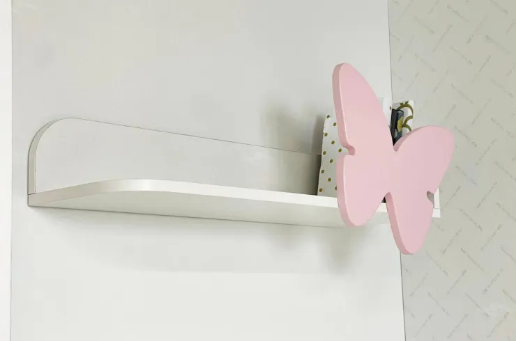 Полка навесная Бабочка белое дерево/пудра розовая