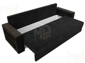 Диван прямой Дубай Лайт полки слева ( Черный\Черный )