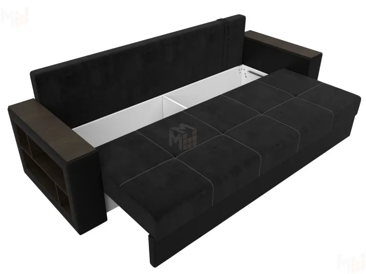 Диван прямой Дубай Лайт полки слева ( Черный\Черный )