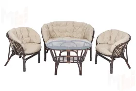 Комплект Багама с диваном и полными бежевыми подушками (стол овальный)