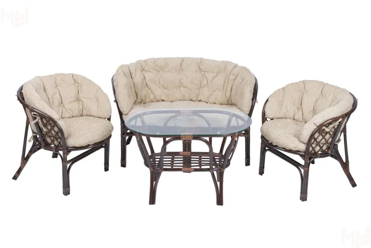 Комплект Багама с диваном и полными бежевыми подушками (стол овальный)