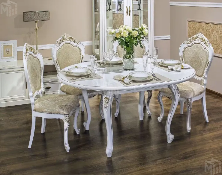 Столовая Натали белый глянец с круглым столом