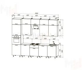 Кухня Рио NEW 3,0м (490) комп №2 (Бетон светлый/Дуб Крафт Белый, Белый (Кастилло темный)