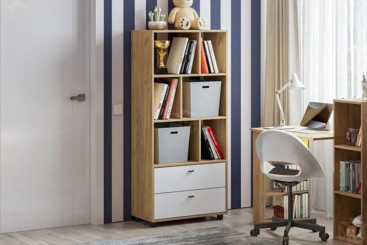 Стеллаж Милан Дуб Золотой/Белый Матовый