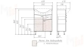 Тумба с раковиной Волна В1 60 см с верхним ящиком