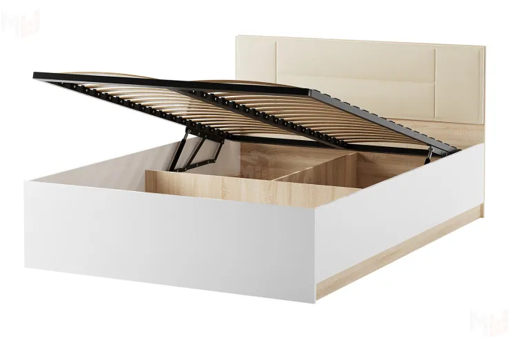 Кровать КР-1600 Беатрис с ПМ дуб Сонома-Белый глянец