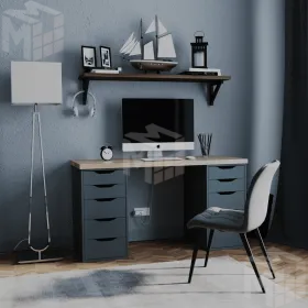 S01170 Ингар 2/55 стол письменный 140x75x55, дуб беленый/серо-бирюзовый