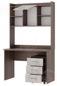 Компьютерный стол ПКС-9 с надстройкой и выкатной тумбой Шимо темный-Шимо светлый