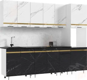 Кухонный гарнитур Милена с пеналом 2,6 (мрамор белый софт/мрамор блэк софт))