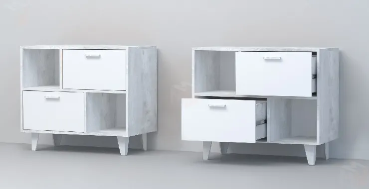 Тумба Т-1 на ножках Эго Бетон Светлый/Белый Глянец