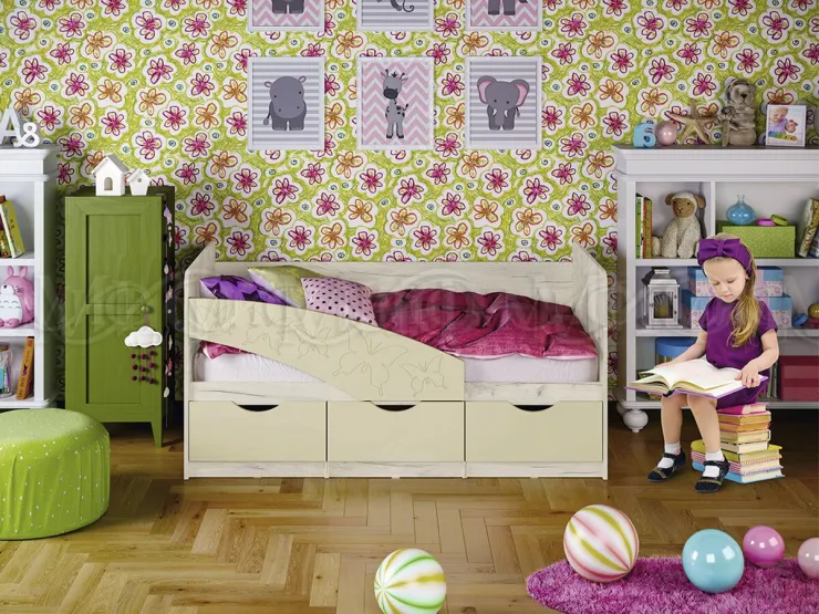 Кровать Бабочки 1,6 МДФ ваниль