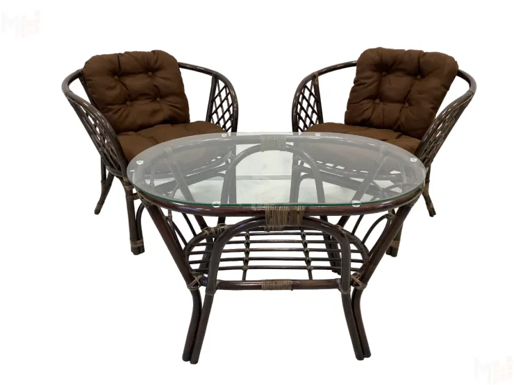 Комплект Багама дуэт с простыми коричневыми подушками и овальным столом