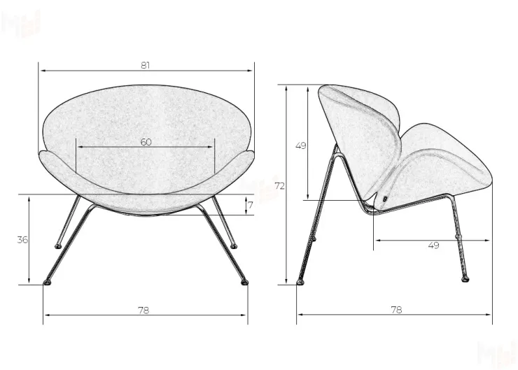Кресло дизайнерское DOBRIN EMILY (белый (букле) ткань , хромированная сталь)