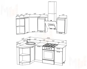 Кухня угловая Техно New 1,3*1,4 Пудра Софт/Графит Софт