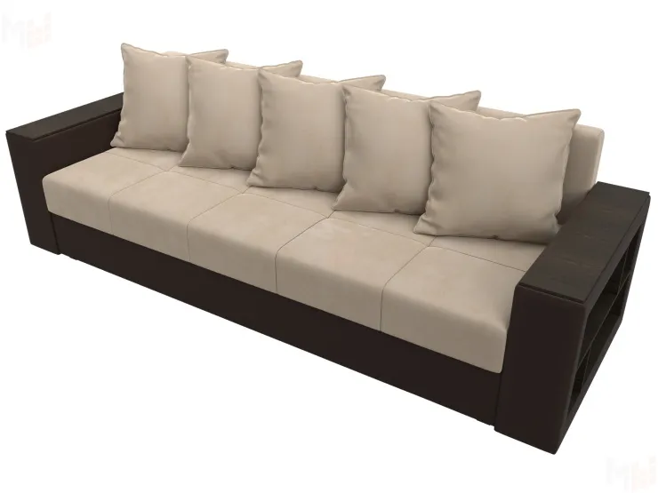 Диван прямой Дубай Лайт полки справа ( Бежевый\Коричневый )