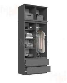 Шкаф Челси 2-х ств с антресолью (графит)