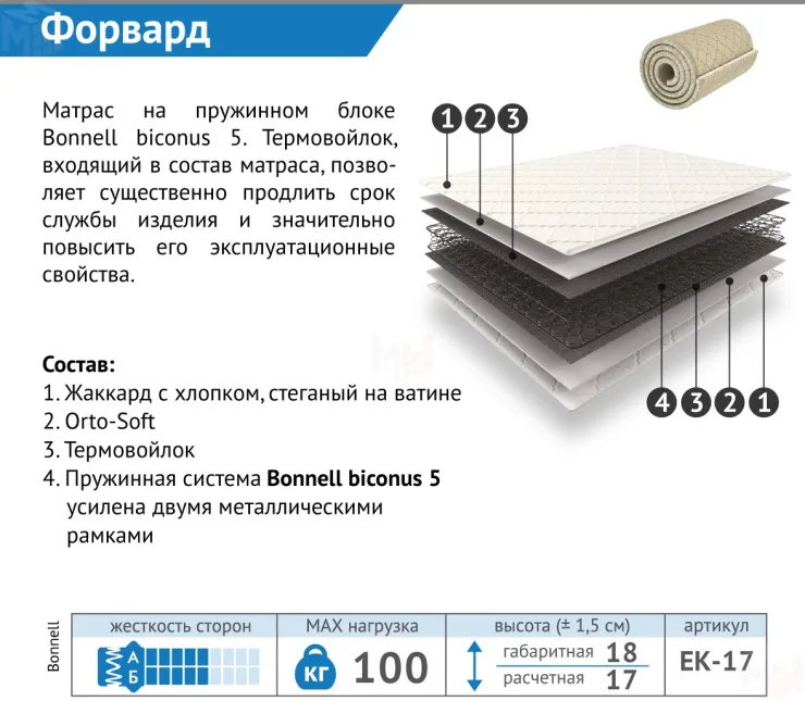 Матрас Форвард 160*200 см (скрутка)