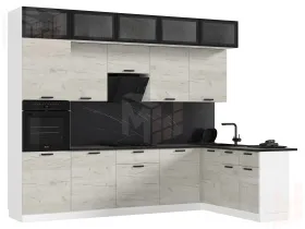 Кухня Рио New угловая 3,0*1,8 м Дуб крафт белый, Белый (Кастилло темный)