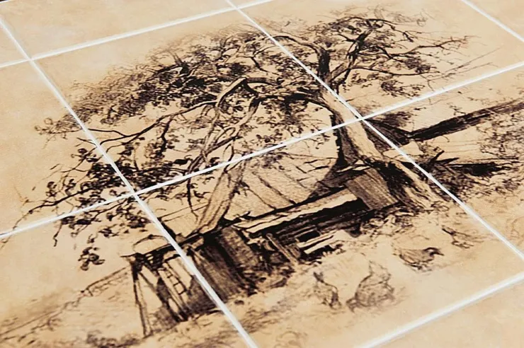 Стол обеденный CT 3045P с плиткой дерево гевея/плитка, Античный белый/Тёмный Дуб, рисунок-Дерево (4994)