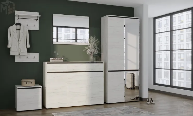 Прихожая ГРЕТТА  Дуб Крафт белый - Антрацит №7