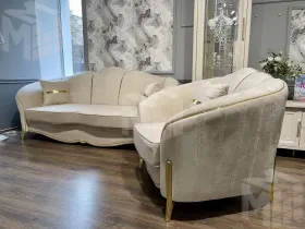 Диван Лара 3х местный бежевый золото