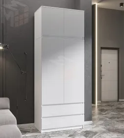 Шкаф Челси 2-х ств с антресолью (белый/белый глянец)