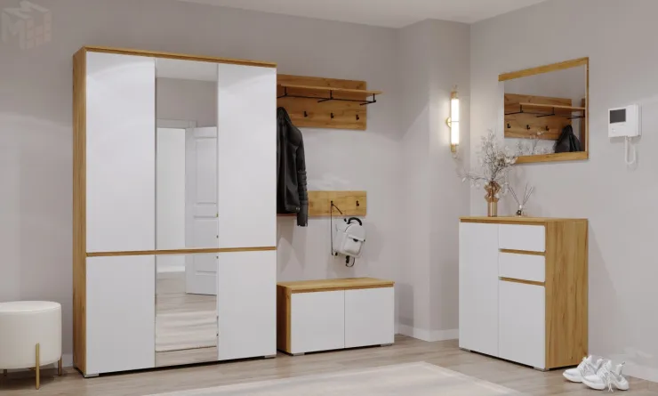 Прихожая ГРЕТТА   Дуб Крафт золотой - Белый №4