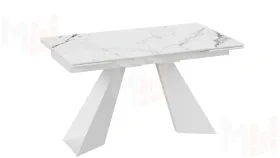 Стол обеденный Гермес Белый муар, Стекло глянцевое белый мрамор