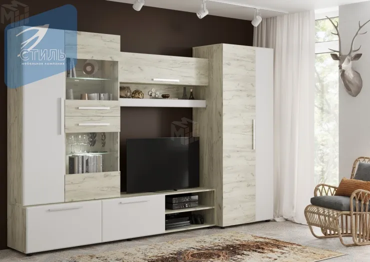 Гостиная Сафари (дуб крафт/белый софт)