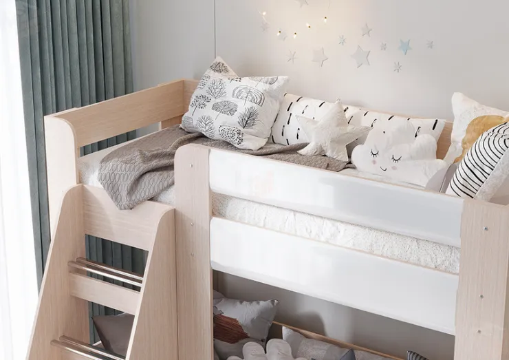 Кровать двухъярусная Симба дуб белфорт - белый глянец