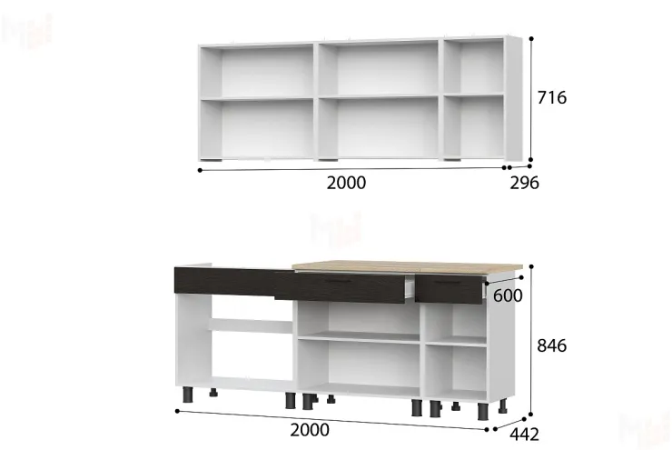 Кухонный гарнитур  КГ-2  2,0м (со столешницей)  Дуб Сонома