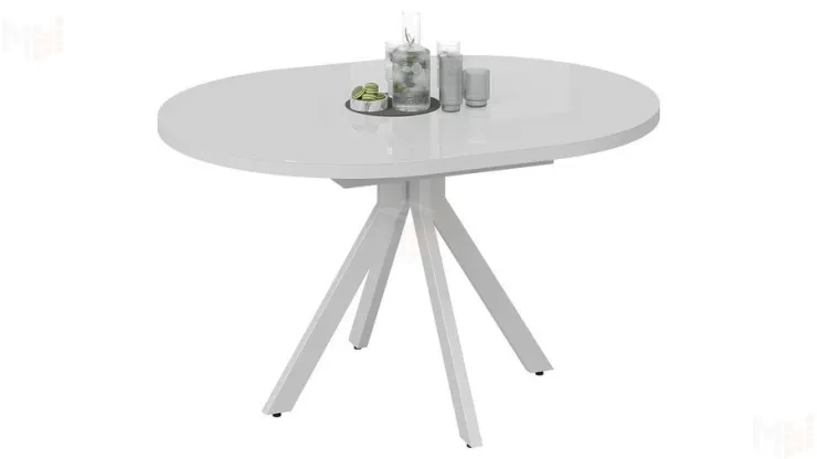 Стол обеденный раздвижной Стокгольм Тип 1  Белый муар, Стекло глянцевое белое