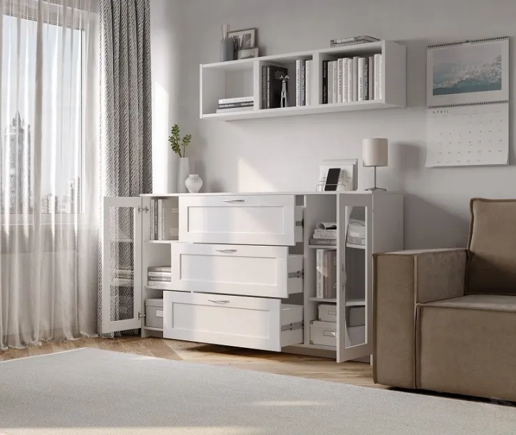 Тумба Сириус 2 двери со стеклом и 3 ящика 156*95 Белый