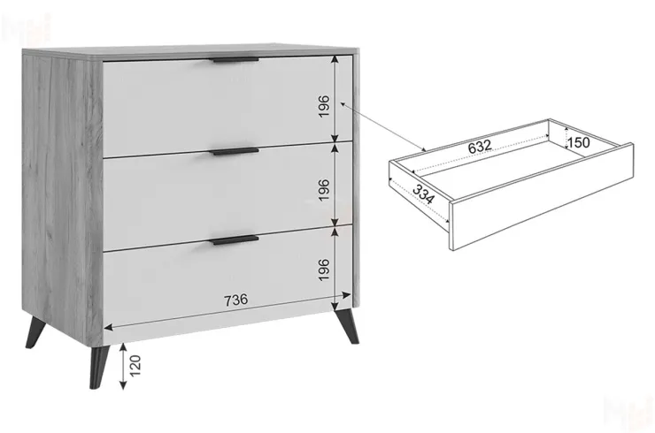Комод Адам дуб крафт золотой/белое дерево
