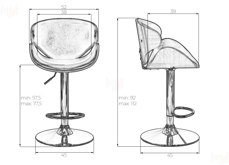 Стул барный DOBRIN KARTER BLACK (коричневый орех дерево (BWW), черный PU)