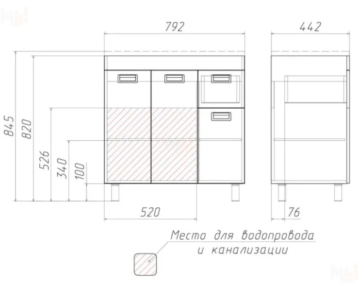 Тумба под умывальник "Elen 80" Cube с верхним ящиком В1 Домино