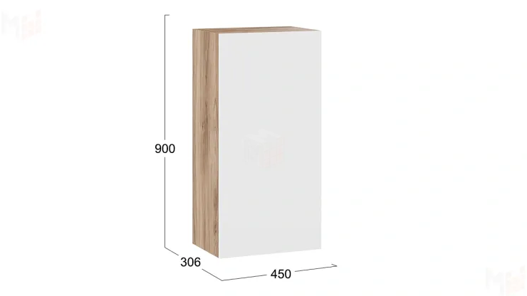 Шкаф навесной Порто - ТД-393.03.27 Яблоня Беллуно, Белый софт