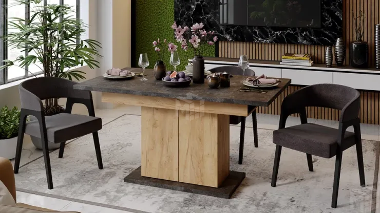 Стол раздвижной Детройт Тип 1 Дуб Крафт золотой, Ателье темное