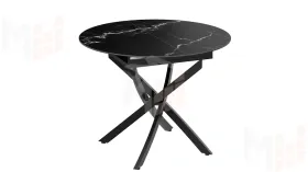 Стол обеденный раздвижной Бергамо Тип 1  Черный муар, Стекло матовое черный мрамор