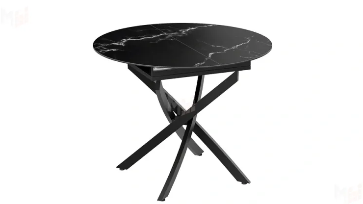 Стол обеденный раздвижной Бергамо Тип 1  Черный муар, Стекло матовое черный мрамор