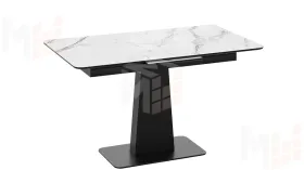 Стол обеденный Бридж Черный муар, Стекло глянцевое белый мрамор