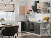 Кухня угловая Техно New 0,9*2,7 Пудра софт/Угольный софт